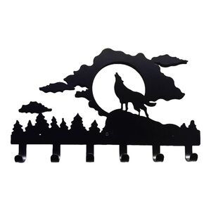 Howling Wolf Door Hooks Black Metal Wall Hanger